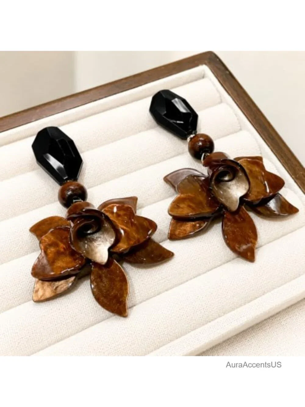 Layered Resin Petal Dangle Earrings for Women, Boho Floral Statement Jewelry